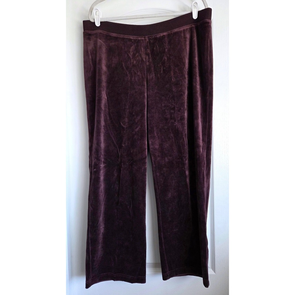 Chicos Zenergy Velour Wide Leg Fig Purple Pull On Pant Sz 3 XL NWT Lounge Travel